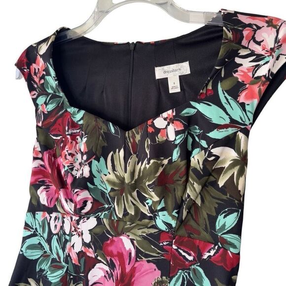 Dressbarn Floral Red Green Black Dress Sweetheart Neck Knee Length Career Size 8 - Picture 3 of 7